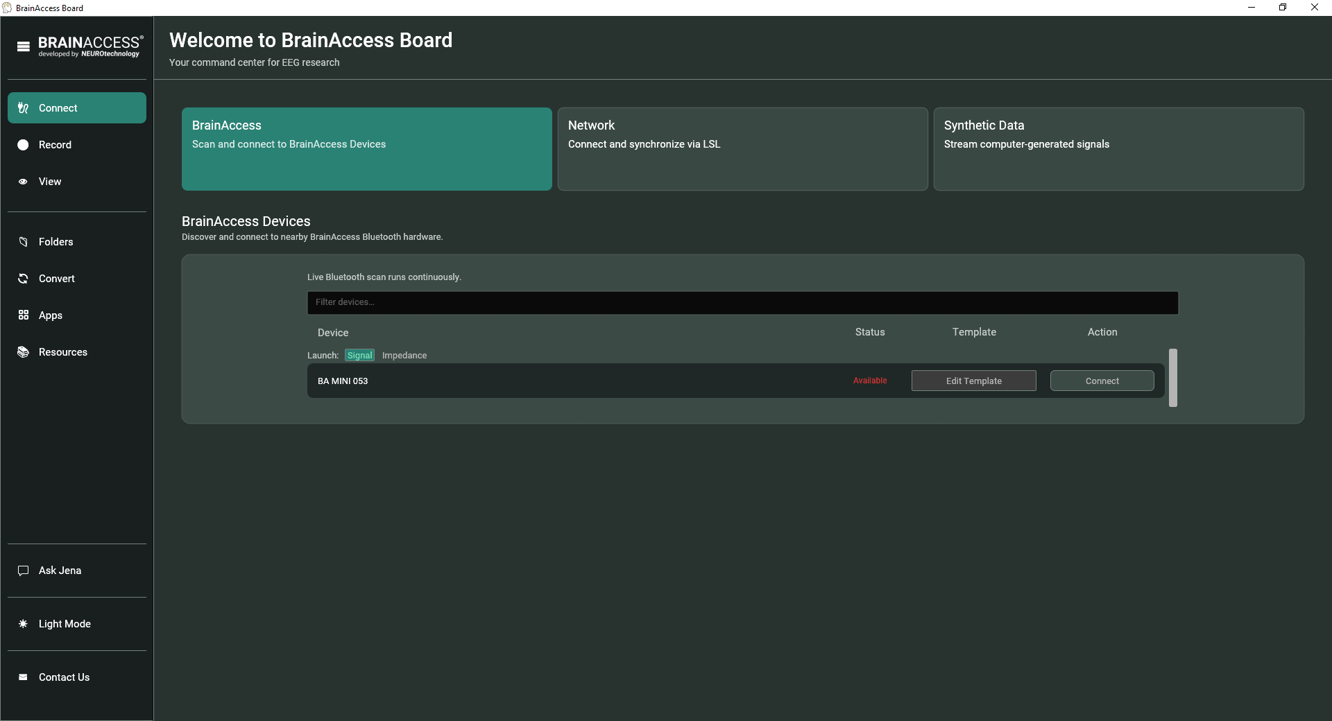 Starting up with BrainAccess Board - BrainAccess Connect dark