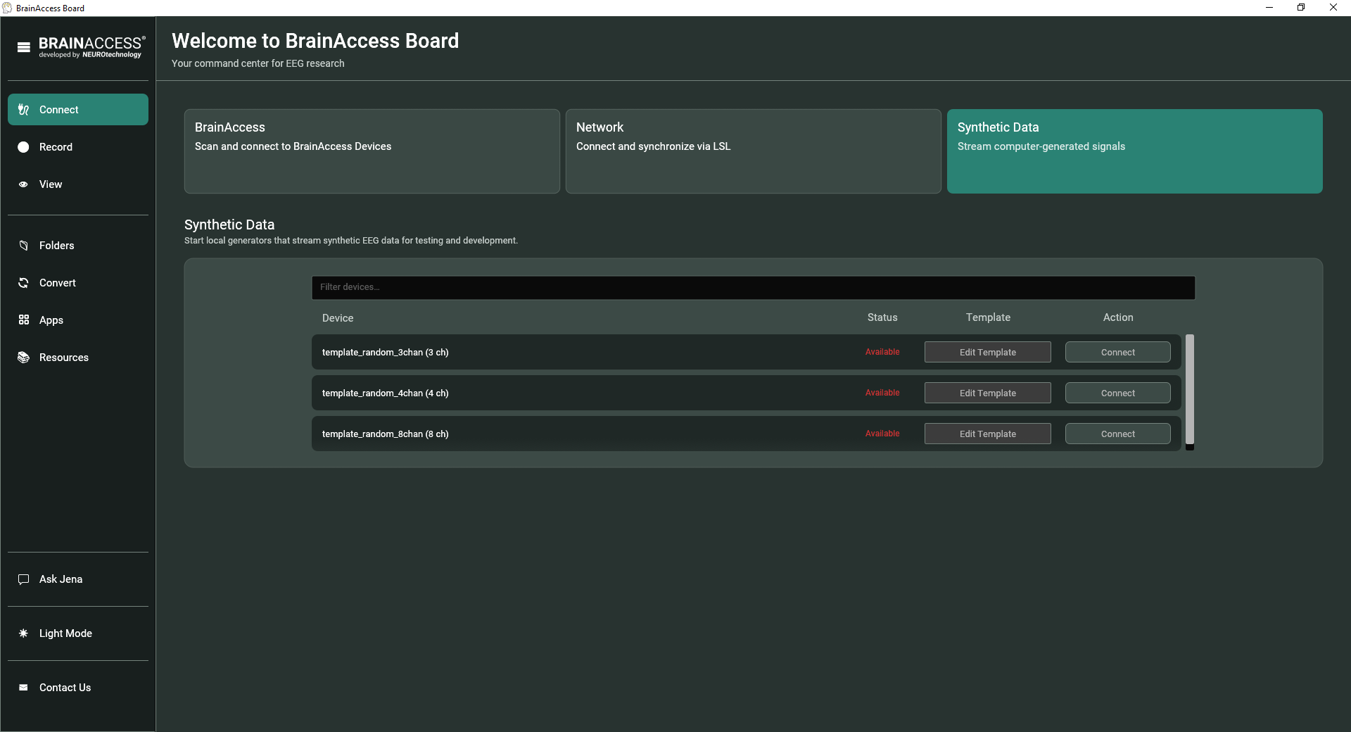 Starting up with BrainAccess Board - BrainAccess Connect synt dark