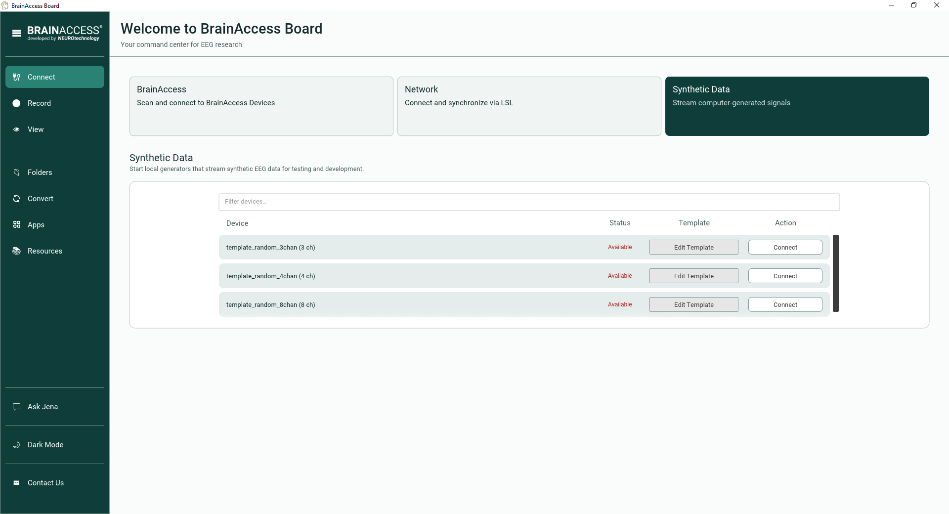 Starting up with BrainAccess Board - BrainAccess Connect synt light