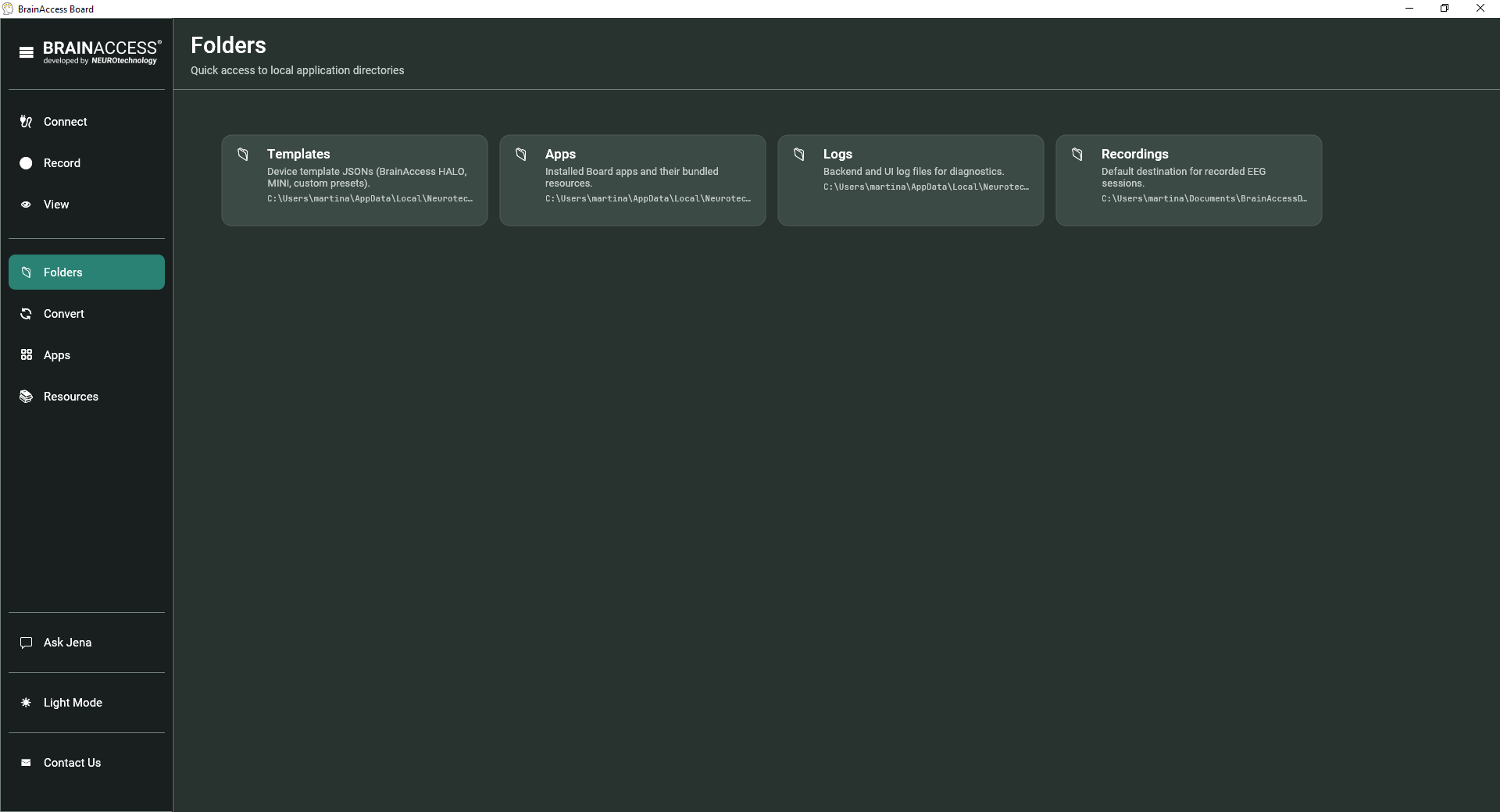 Starting up with BrainAccess Board - BrainAccess Folders