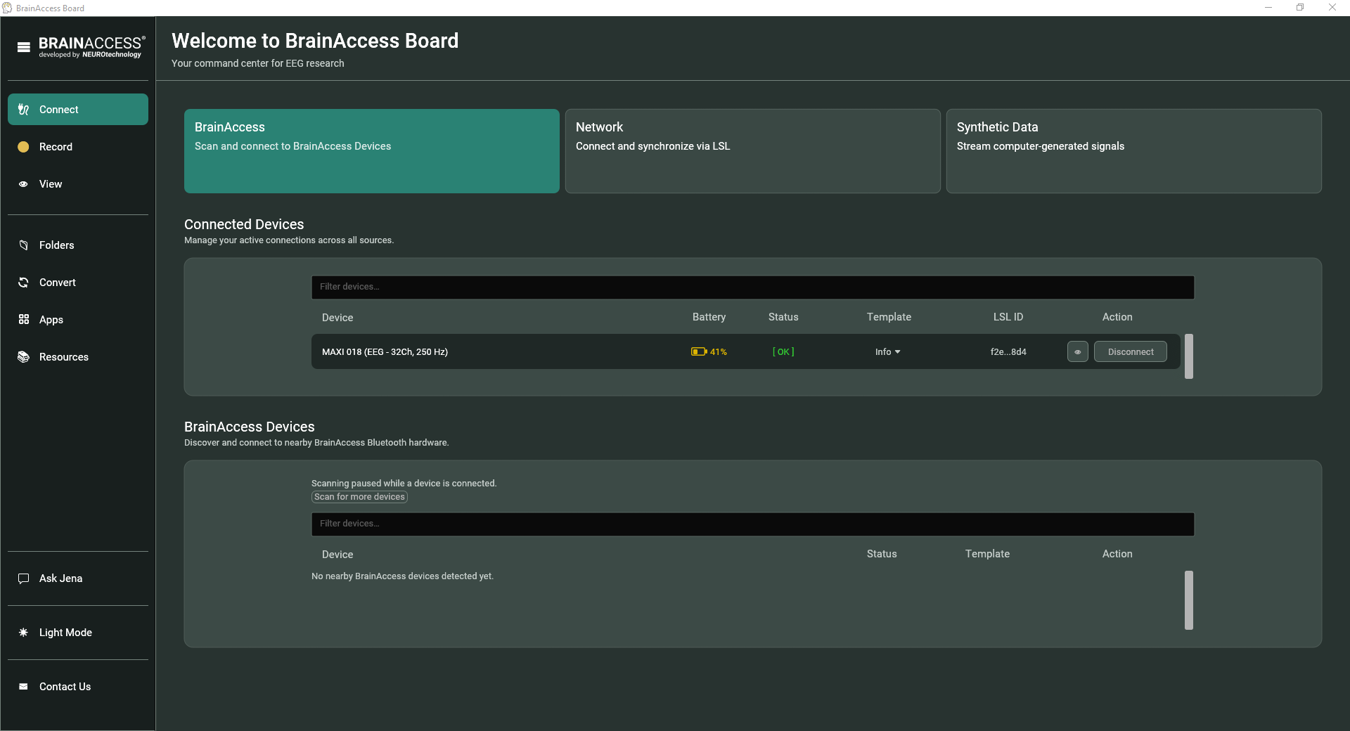 BrainAccess Board - BrainAccess dark theme
