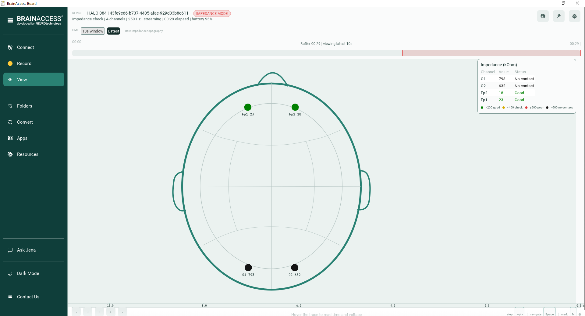 Starting up with BrainAccess Board - BrainAccess impedance 2