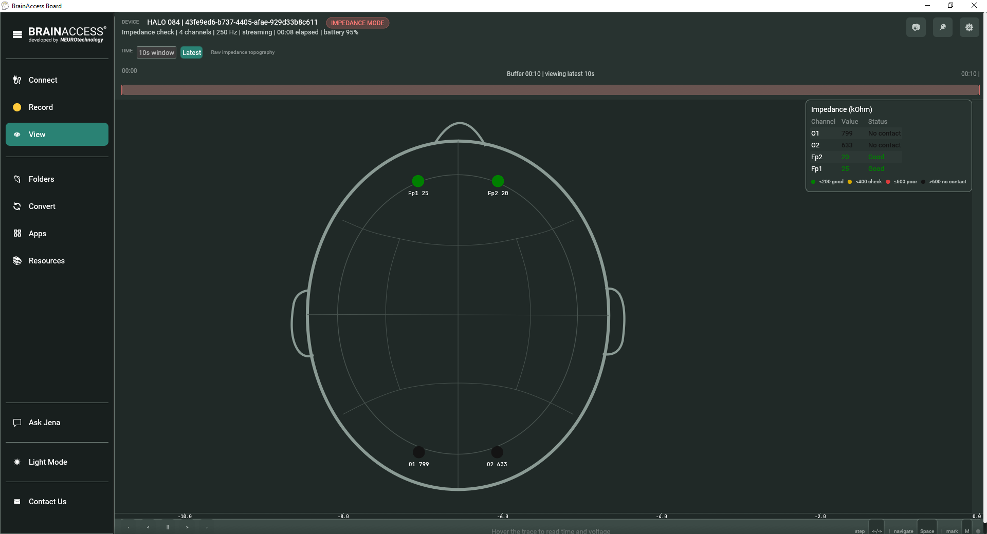 Starting up with BrainAccess Board - BrainAccess impedance